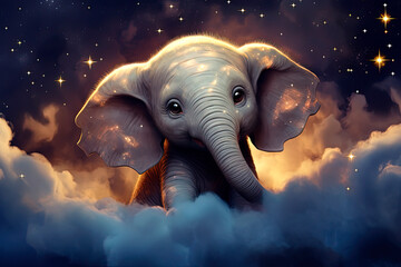 A baby elephant is sleeping in the clouds. Generative AI