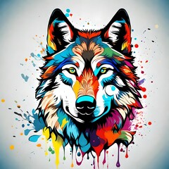 wolf head illustration ,,vector, with colour splash