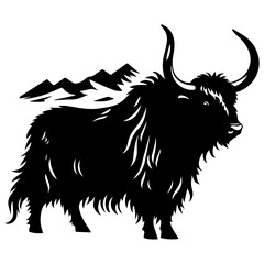 Yak Animal head vector silhouette illustration black color 