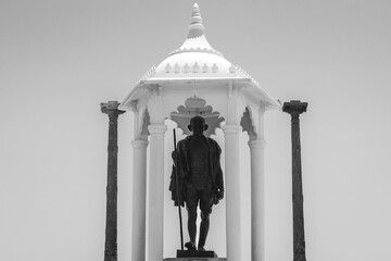 Bronze statue of Mahatma Gandhi in the French colonial city of Pondicherry, India