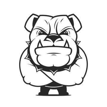 Vector illustration, a fierce bulldog wearing a cap baseball cap, against