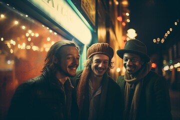 Fototapeta premium United in Celebration: Multicultural Male Friends Embark on a Night Out Filled with Fun, Laughter, and Bonding, Celebrating the Diverse Beauty of Friendship and the Joy It Brings