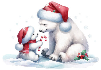 Watercolor Christmas Polar Bear Illustration - obrazy, fototapety, plakaty