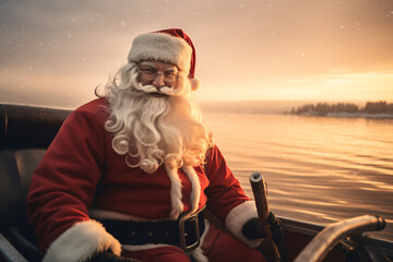 Santa on a boat - Powered by Adobe