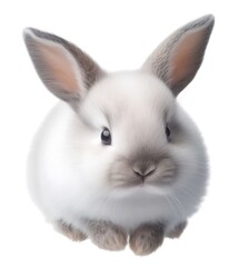 Obraz premium Portrait of a white bunny with gray ears, isolated on white background