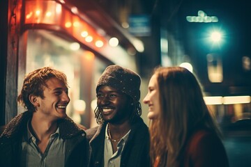Embracing Diversity: Multicultural Friends Come Together for a Night Out Filled with Happiness, Fun, Laughter, and the Joy of Bonding, Celebrating the Beauty of Friendship in All Its Forms