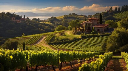 Fototapeta premium village landscape vineyards.
