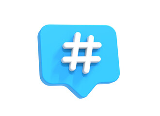 Hashtag symbol for social media or web icon 3d render illustration