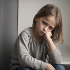 Smutna mała dziewczynka w depresji - obrazy, fototapety, plakaty