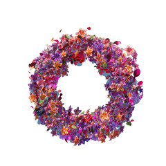 Flower spring wreath witj leafs on transparent. top view