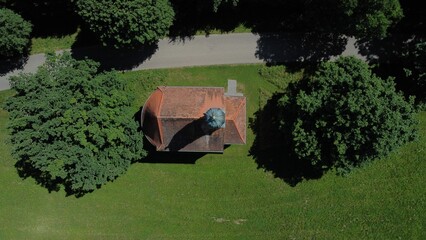 Aerial view of the Chapel Maria Eich surrounded by lush greenery in Germany