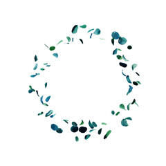 Green circle with flying leafs. floral frame. Elegant vintage wreath. Wedding invitation, greeting card