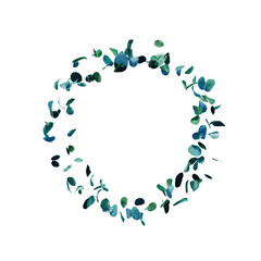 Green circle with flying leafs. floral frame. Elegant vintage wreath. Wedding invitation, greeting card