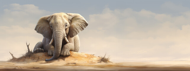 Bored elephant on african safari desert - obrazy, fototapety, plakaty
