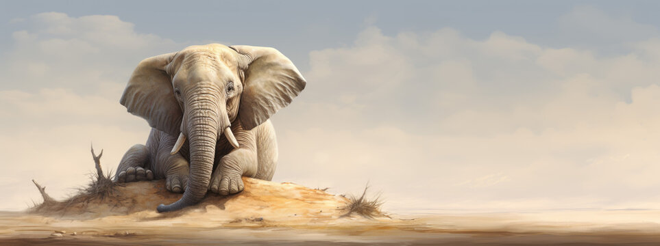 Fototapeta Bored elephant on african safari desert