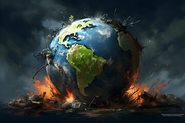 A planet on scorched earth. The concept of global ecocide. - obrazy, fototapety, plakaty