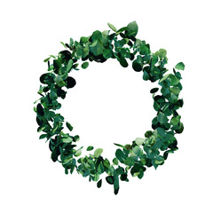 Green tropical wreath with leaves on transparent background. Exotic botanical design for cosmetics,...
