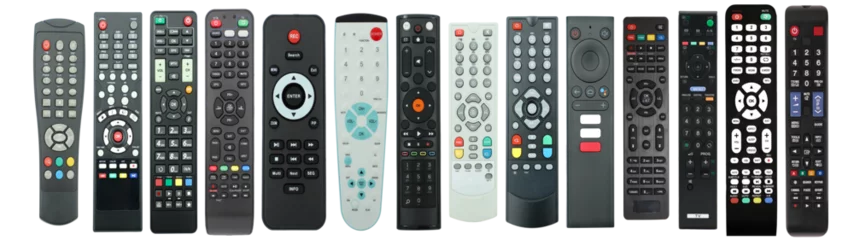 Foto op Canvas Tv remote controller set, remote devices collection, isolated white background, PNG isolated © ismailbasdas