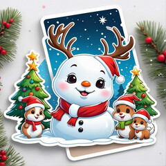 Fototapeta na wymiar Christmas cheer, stickers festive Christmas characters.