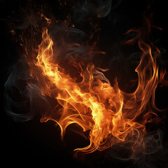 Fire black background flames cut out close up orange red hot blaze