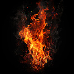 Fire black background flames cut out close up orange red hot blaze
