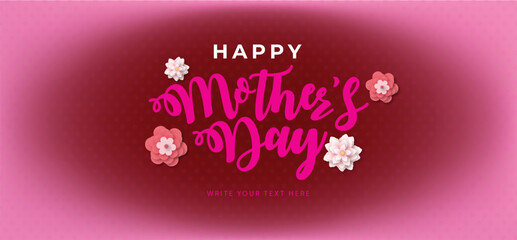 happy mothers day frame with lettering and papercut spring flowers