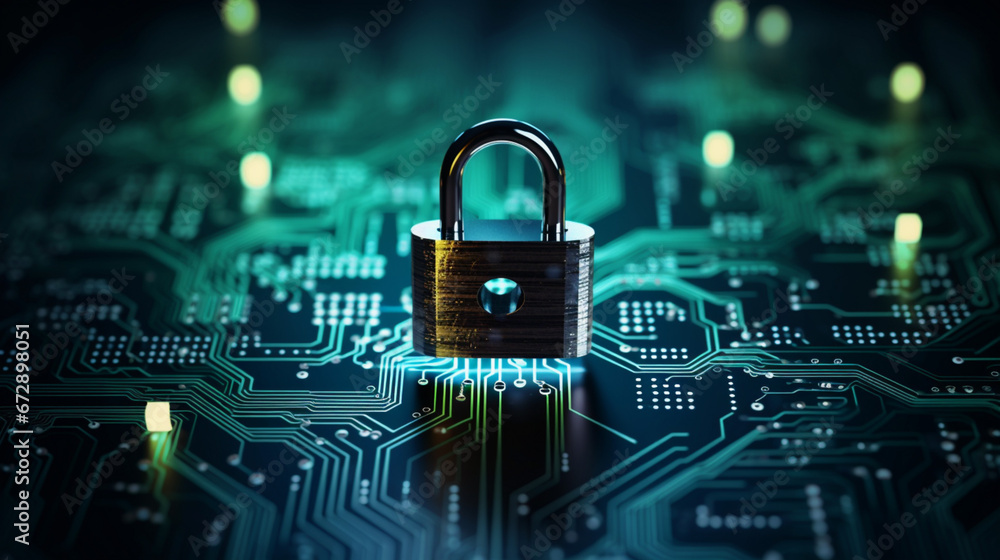Aufkleber digital cybersecurity, internet security. screen with padlock, network protection. future technology