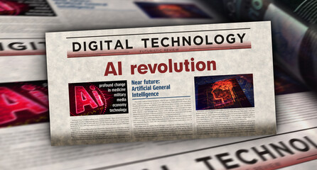 AI revolution and artificial intelligence technology newspaper printing media