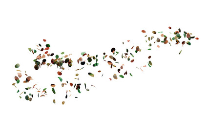 Green flying leaves. Leaf falling. Wave foliage ornament. Vegan, eco, organic design element. Cosmetic pattern border.