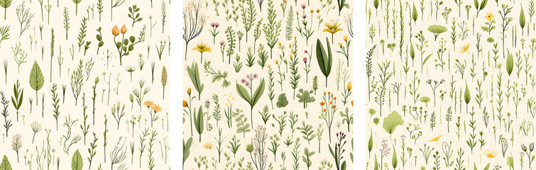 A collection of seamless floral patterns in a modern pastel palette: soft hues & contemporary design Design for print, poster, banner, textile