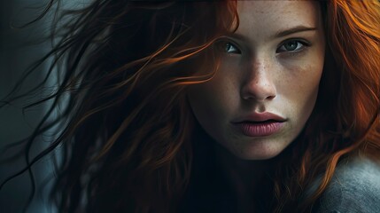 Portrait close up redhead beautiful girl