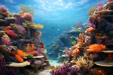 Naklejka na ściany i meble A vivid underwater coral reef teeming with life. 