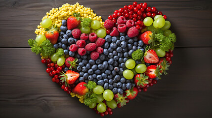 fresh colorfu fruits formed to a heart