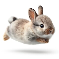 Obraz premium Portrait of a bunny jumping or running, isolated on white background