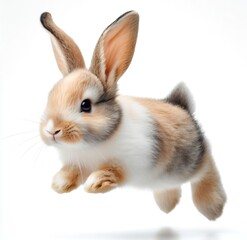 Fototapeta premium Portrait of a bunny jumping or running, isolated on white background