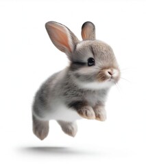 Obraz premium Portrait of a bunny jumping or running, isolated on white background