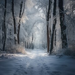 Winter Snow Forest, Beautiful Scenery, Generative AI - obrazy, fototapety, plakaty