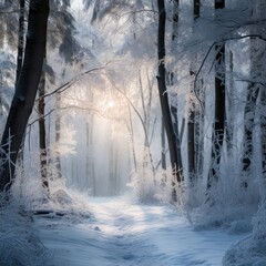 Winter Snow Forest, Beautiful Scenery, Generative AI - obrazy, fototapety, plakaty