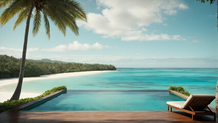 A tropical paradise with a private infinity pool overlooking a pristine beach and turquoise ocean.