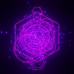 Magic spell purple circle ring with sparkles, ritual sign on dark background.