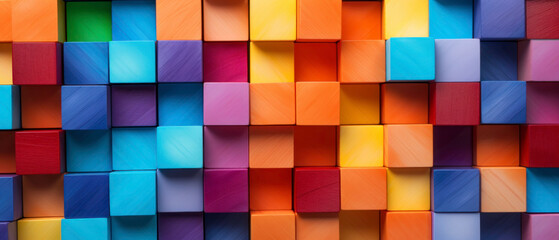 Colorful 3D blocks grouped in a dynamic composition.