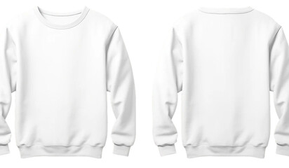 Blank mens white sweatshirt with long sleeve, front and back view, isolated on white or transparent background