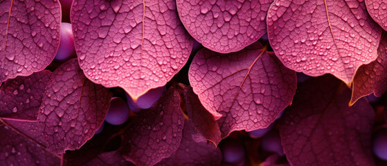 Lush grape leaves in macro view, with rich purple hues.