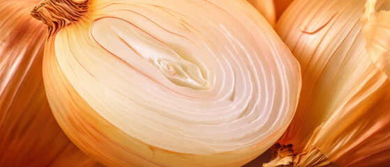 Detailed close-up of onion's natural pattern and sheen.