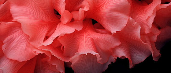 Macro of gladiolus with deep pink ripples and textures.