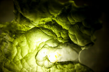 Tektite glass green texture. Moldavite gemstone close up. Rough surface.