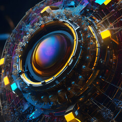 Fototapeta na wymiar A close up digital illustration of a circular quantum object.