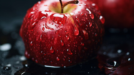 Delicious beautiful apple on dark background. Close-up image of a red apple