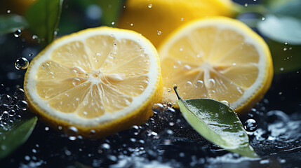 Delicious beautiful lemon on dark background. Close-up image of a yellow lemon