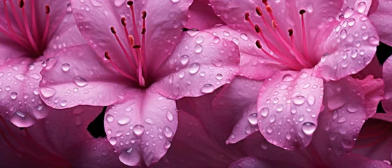 Abwaschbare Fototapete Lush azalea petals, dew-kissed in soft morning light. © smth.design